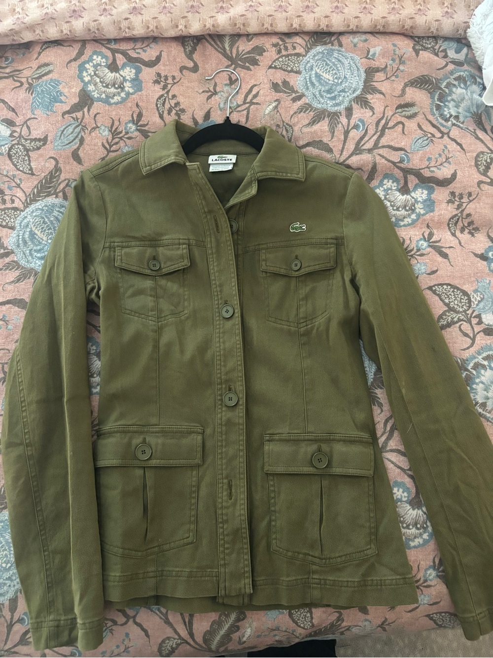 Lacoste Olive Utility Jacket with Embroidered Crocodile